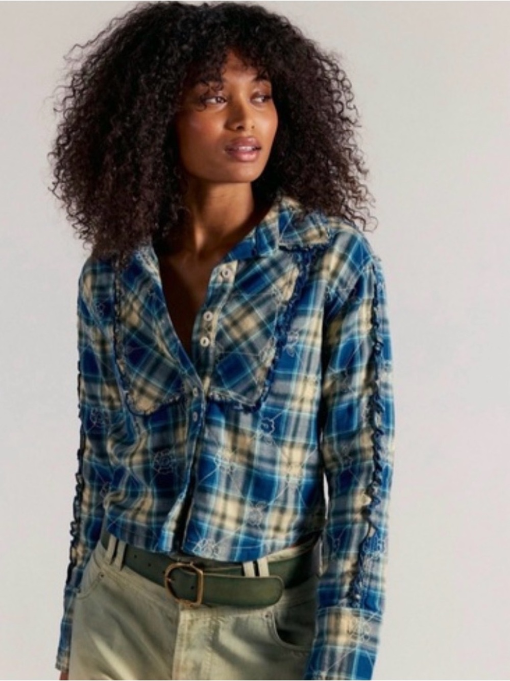 Sold out- NWOT- XS/S- 18”PTP- We The Free Georgia Plaid Embroidered